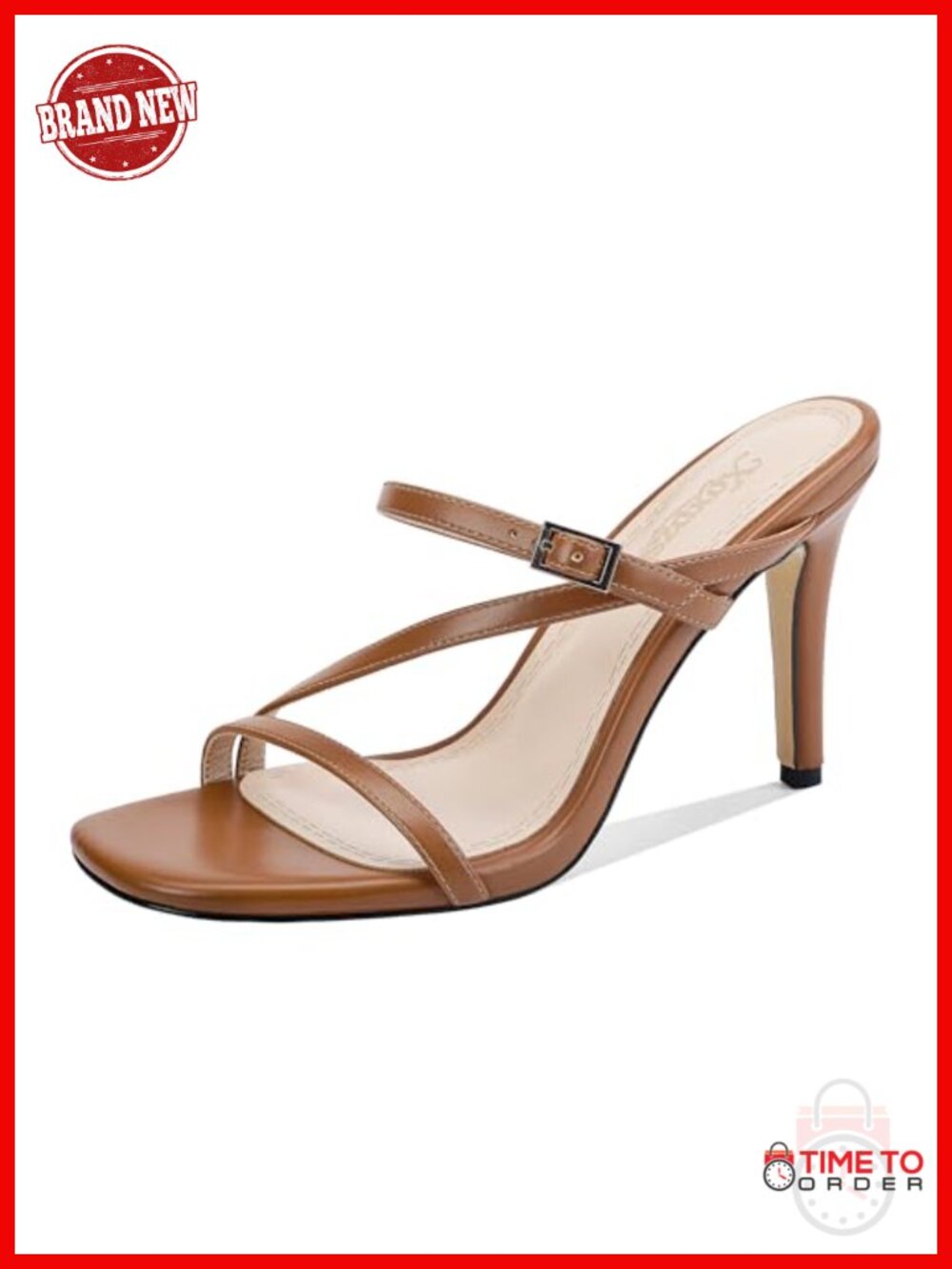 Women's Strappy Square Open Toe Stiletto Heel Sandals Faux Leather
